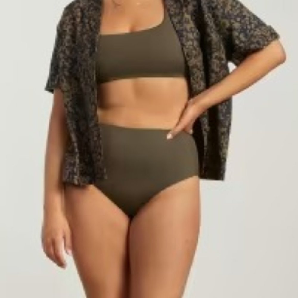 Everlane Nyla Olive Green High Rise Hipster Swim Suit Bikini Bottom New Women